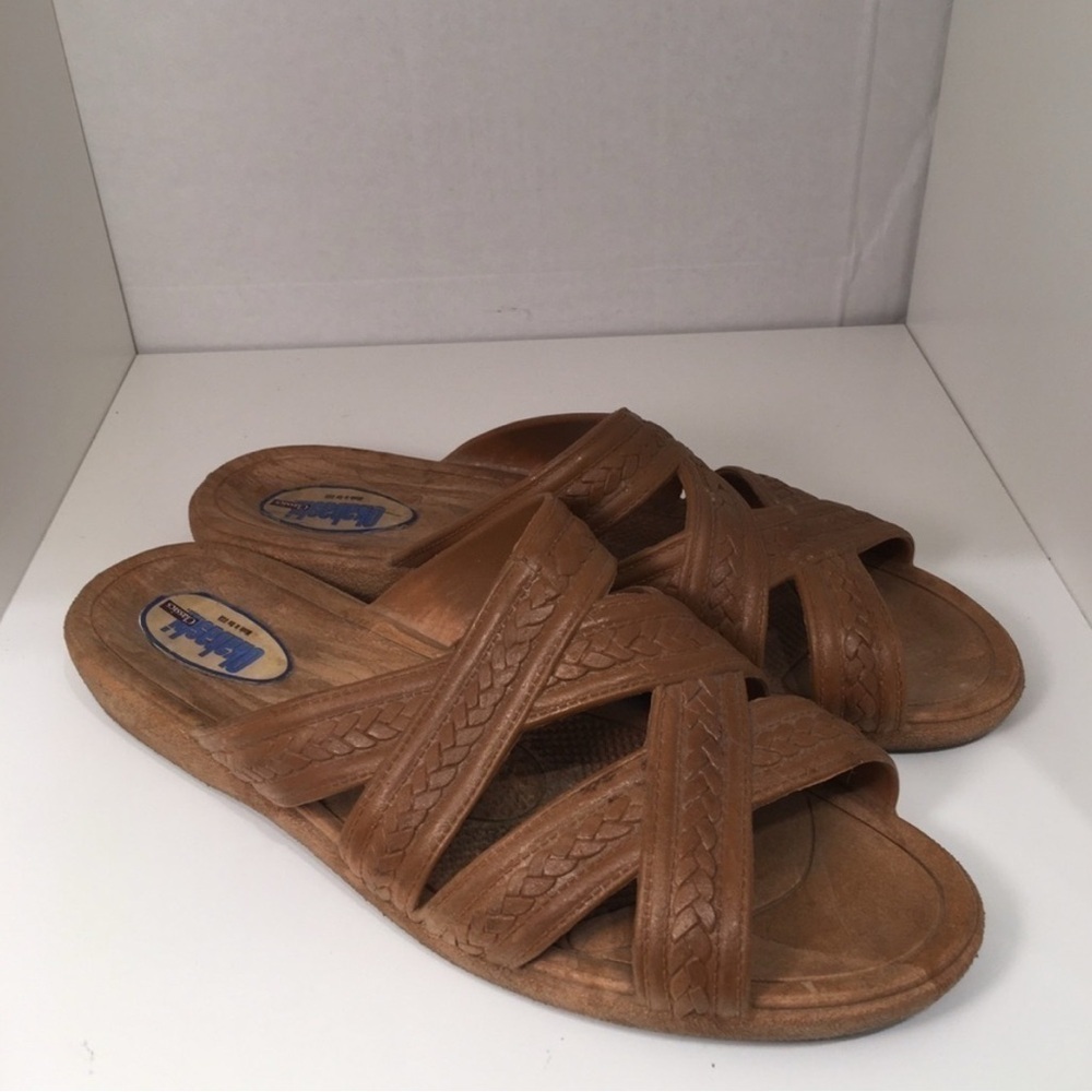 Okabashi Brown Braided Leather Slide Sandals Shoes ML SB-N